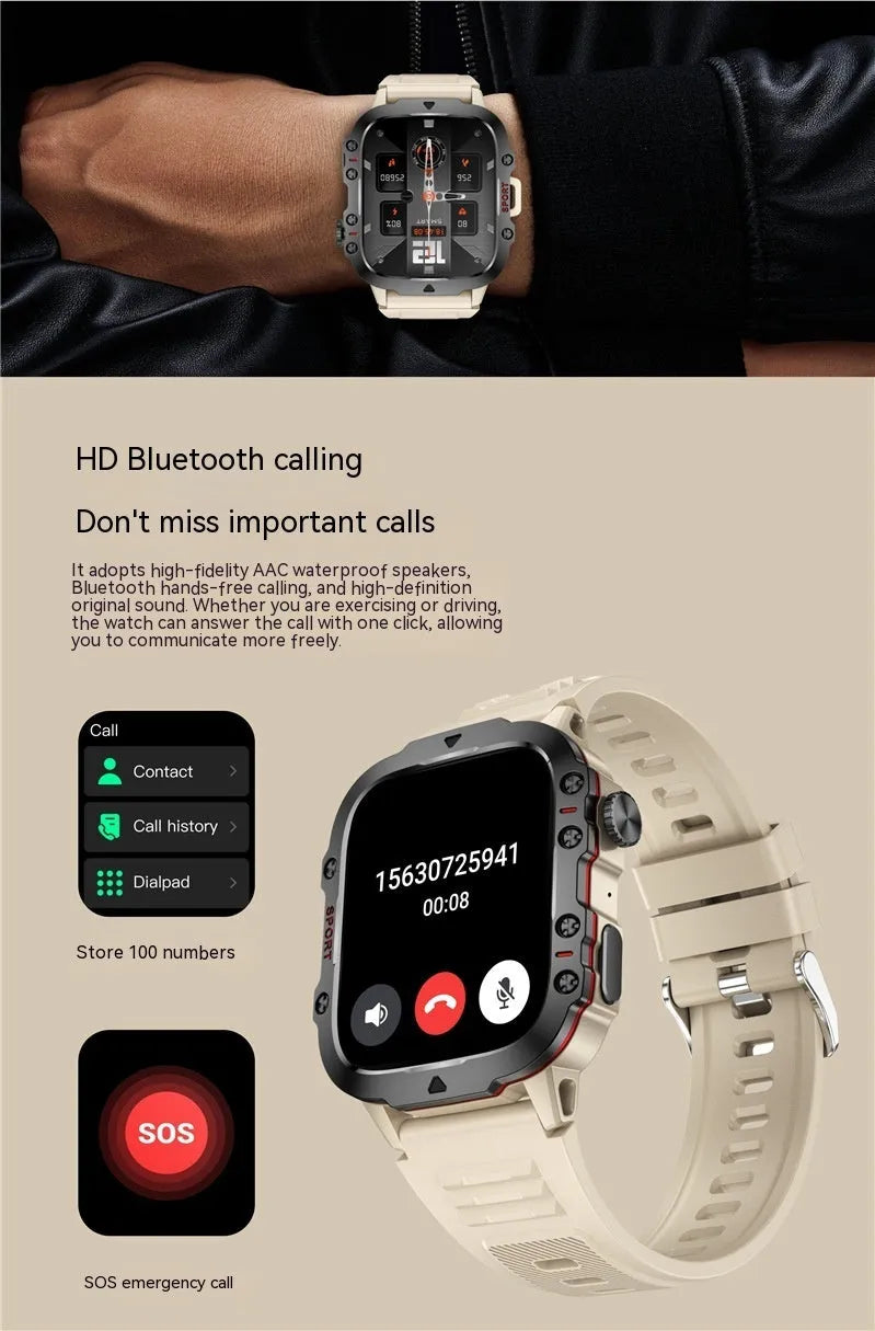 QX11 smart watch with TFT screen on wrist, showing black and khaki colour options with different strap styles.