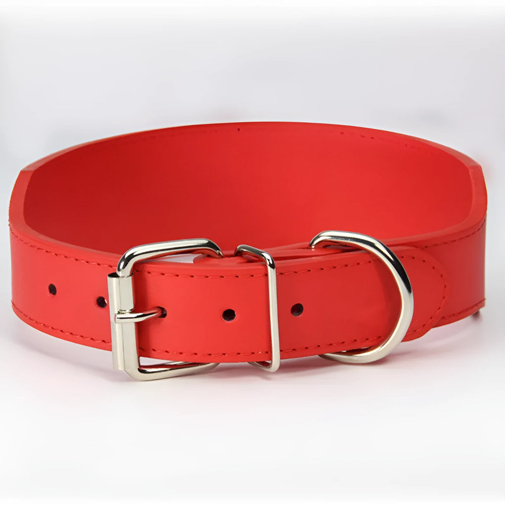 Fish-shaped leather dog collar, 5cm wide, anti-break loose fit, available in five colours and sizes L to 3XL