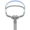 Ventilator nasal pillow mask set with plastic nasal plug, silicone cushion, and headband components