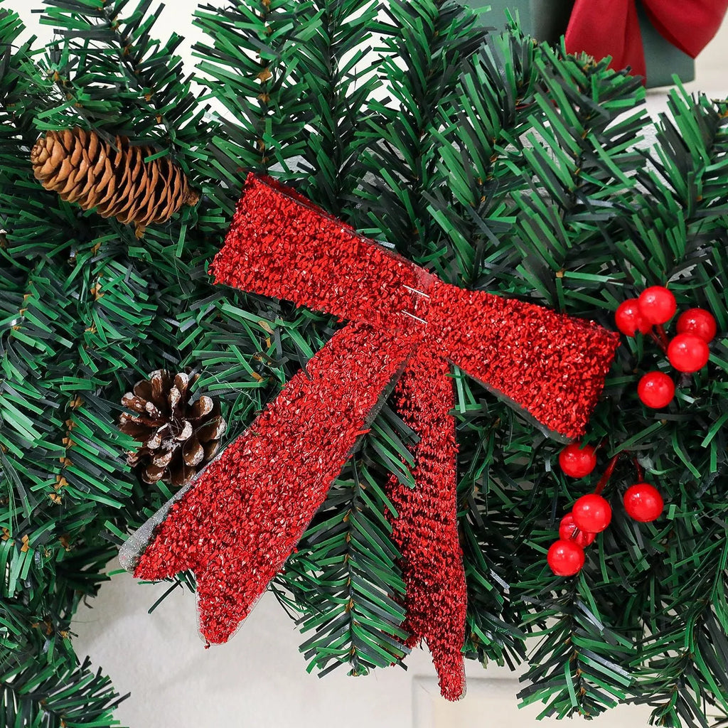 Christmas rattan cane with PVC pine cone bow decoration in European modern art style