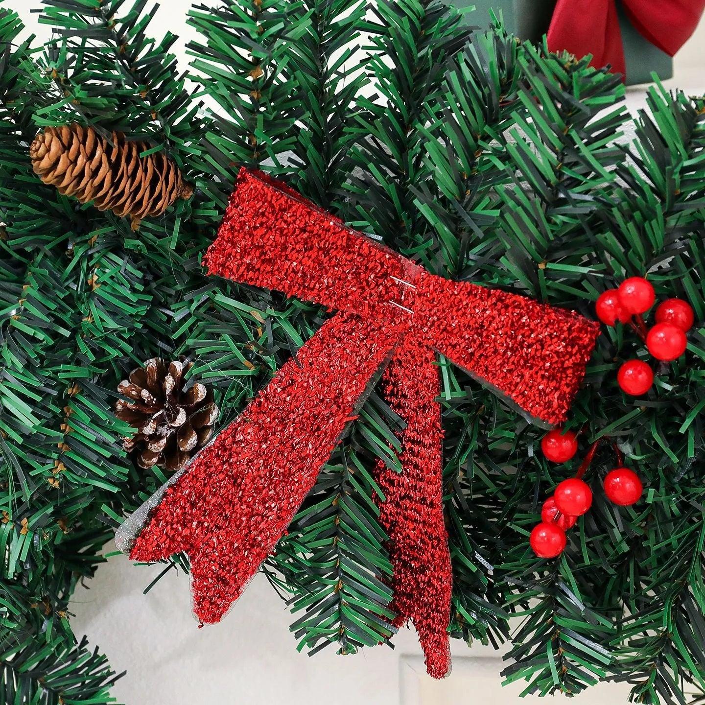 Christmas rattan cane with PVC pine cone bow decoration in European modern art style