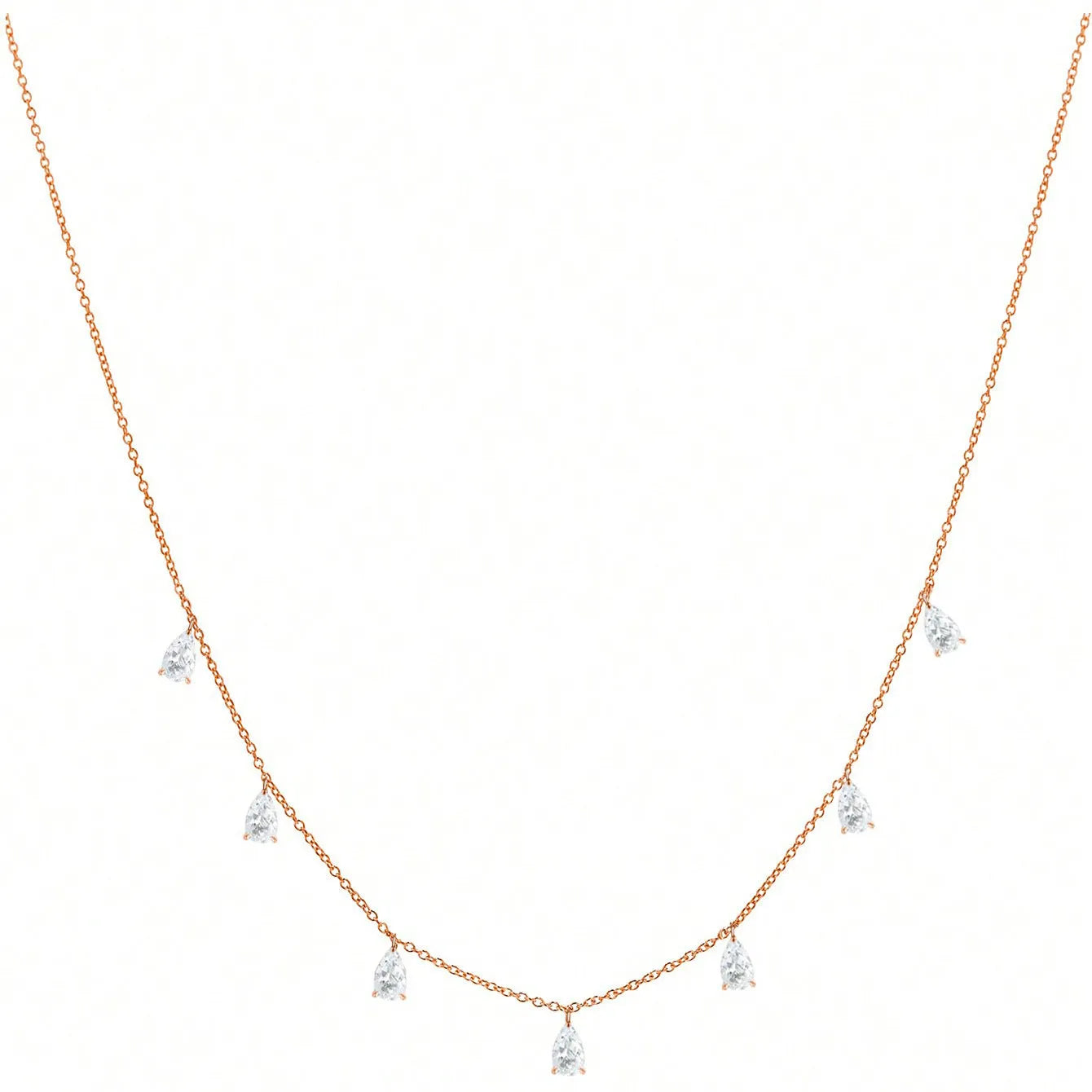 925 silver drop-shaped artificial zircon necklace on an adjustable O-chain in rose gold finish.