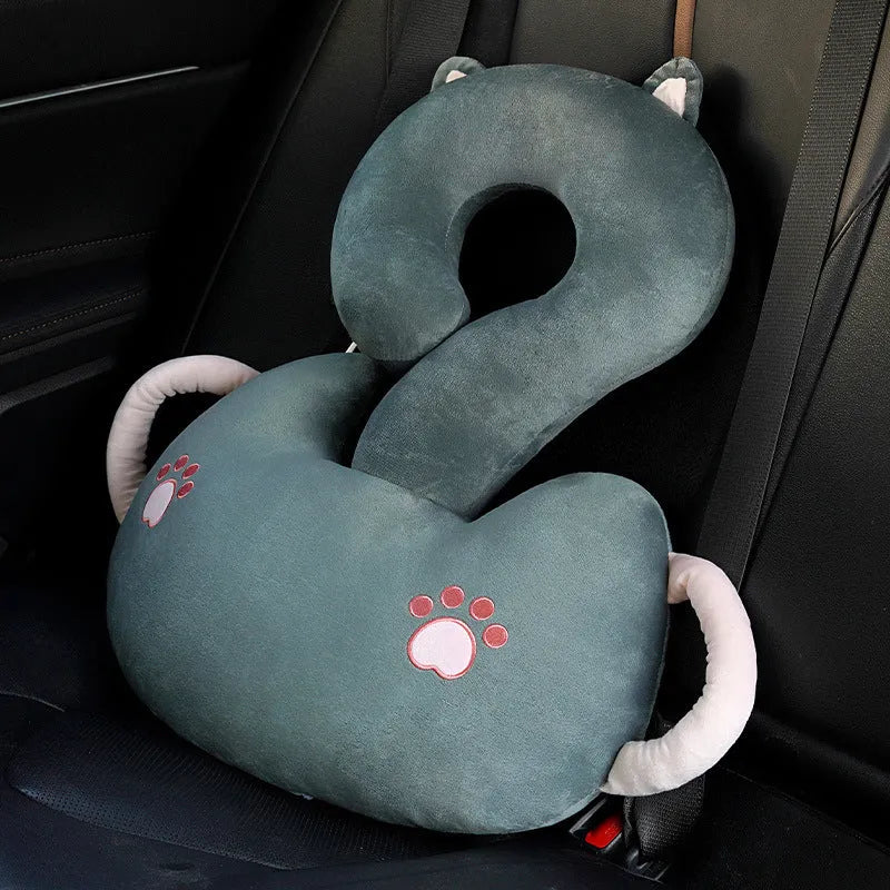 Square cartoon animal hug pillow cushion in capybara design, 65cm, on a grey sofa.