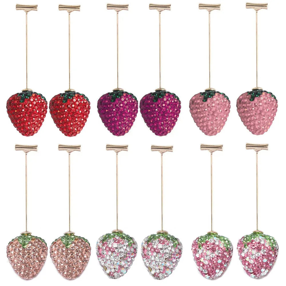 Geometric spot drill strawberry earrings in red zinc alloy for pierced ears