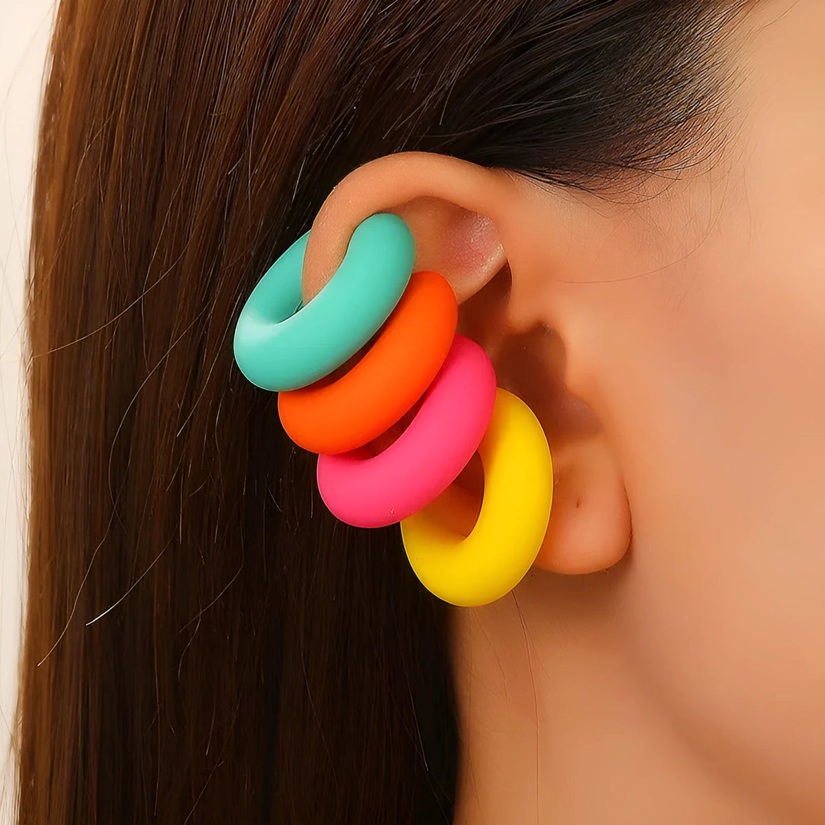 Matte C-shaped CCB non-piercing ear clip in geometric ring style available in multiple candy colours for women