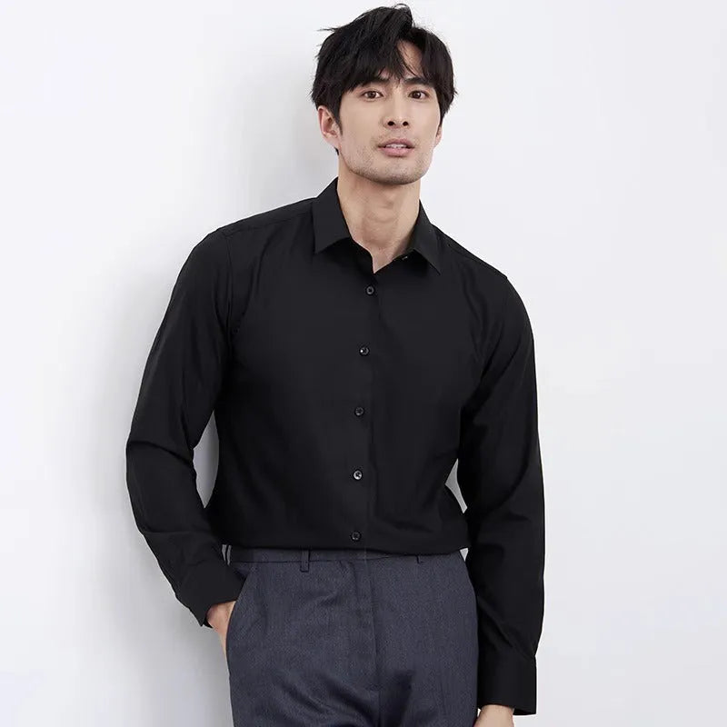 Men's wine red slim fit business casual shirt with long sleeves and cardigan style