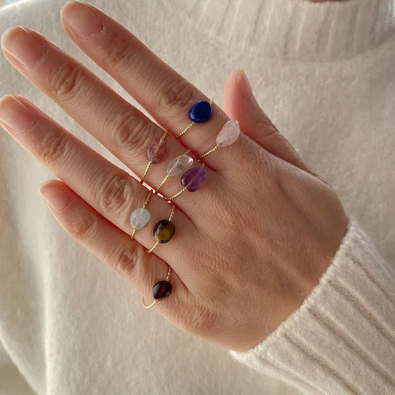 Geometric agate ring with niche design for women, showing one of eight available colour options.