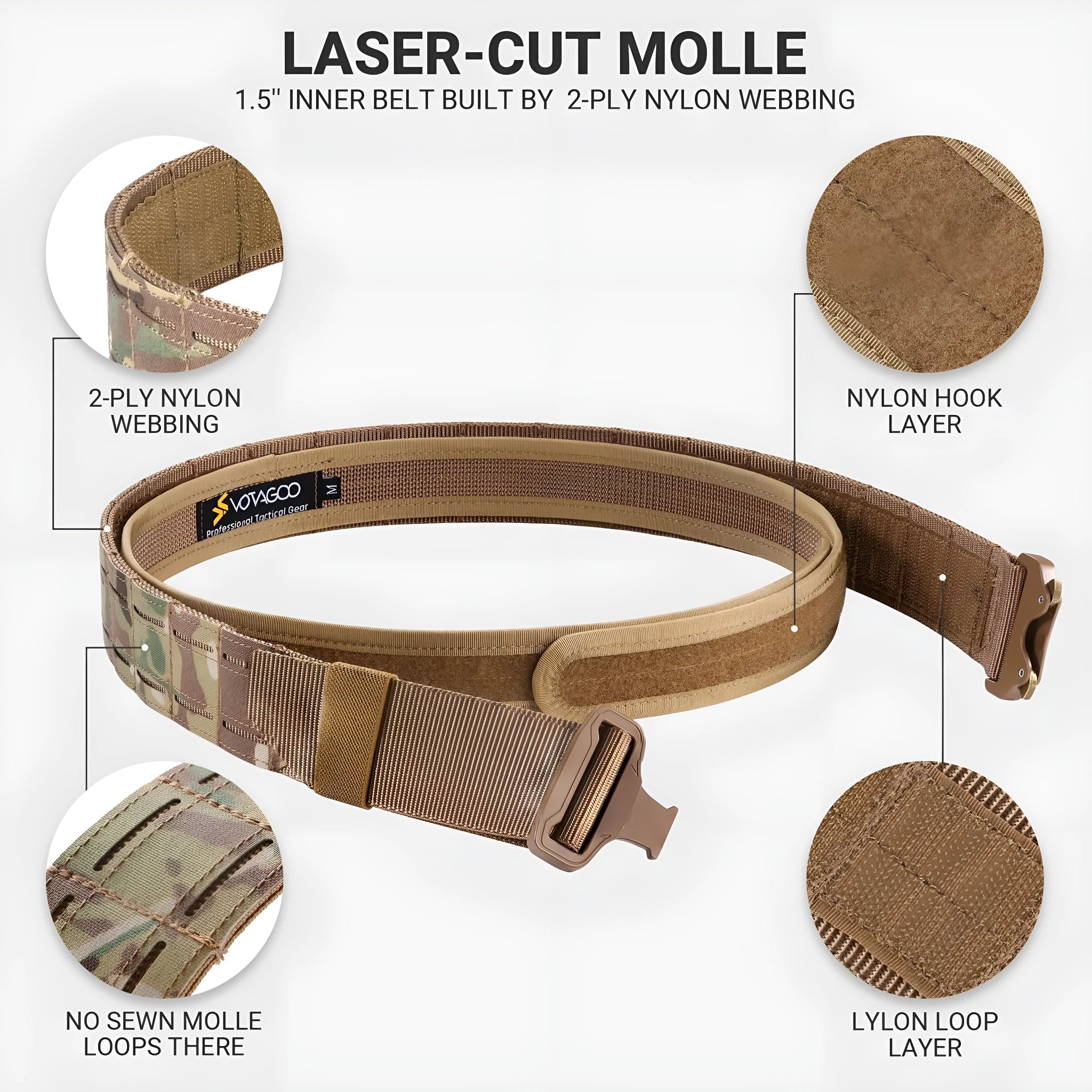 VOTAGOO 2-inch wide nylon tactical belt with quick-release alloy buckle in CP camouflage colour