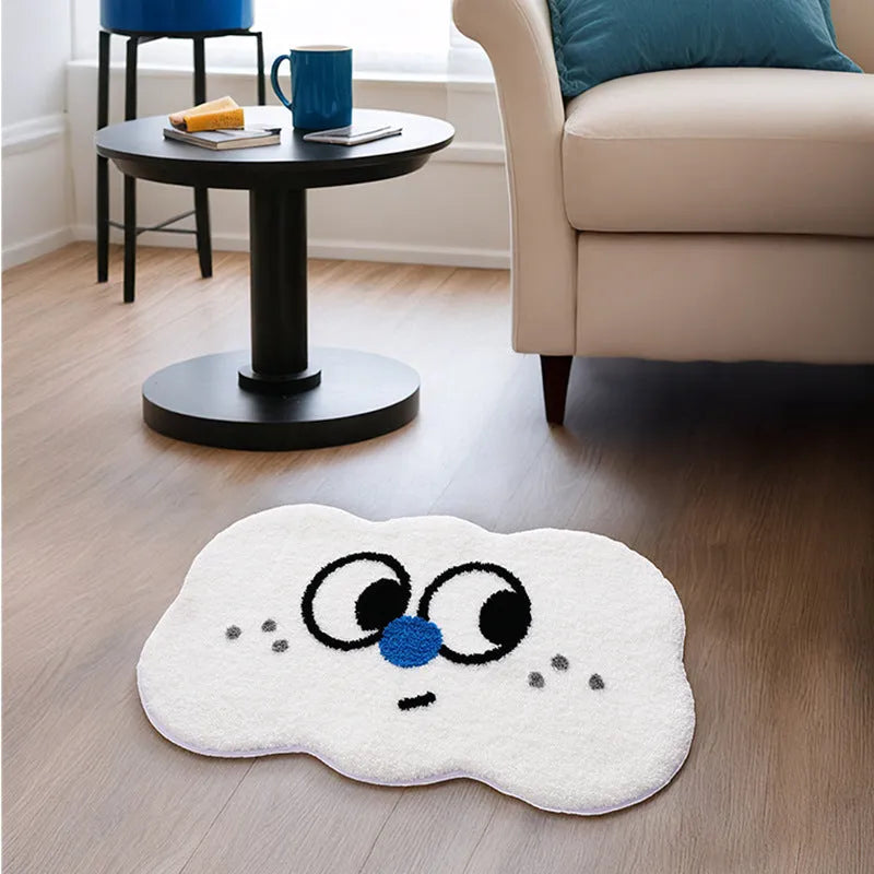 Colourful cartoon anime character design printed on a rectangular polyester bathroom mat.