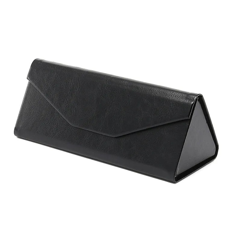 Handmade glasses case with PU cowhide exterior and rigid cardboard construction showing compression resistance