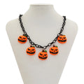 Mixed colour Halloween ghost pumpkin cartoon pendant necklace on a regular chain.