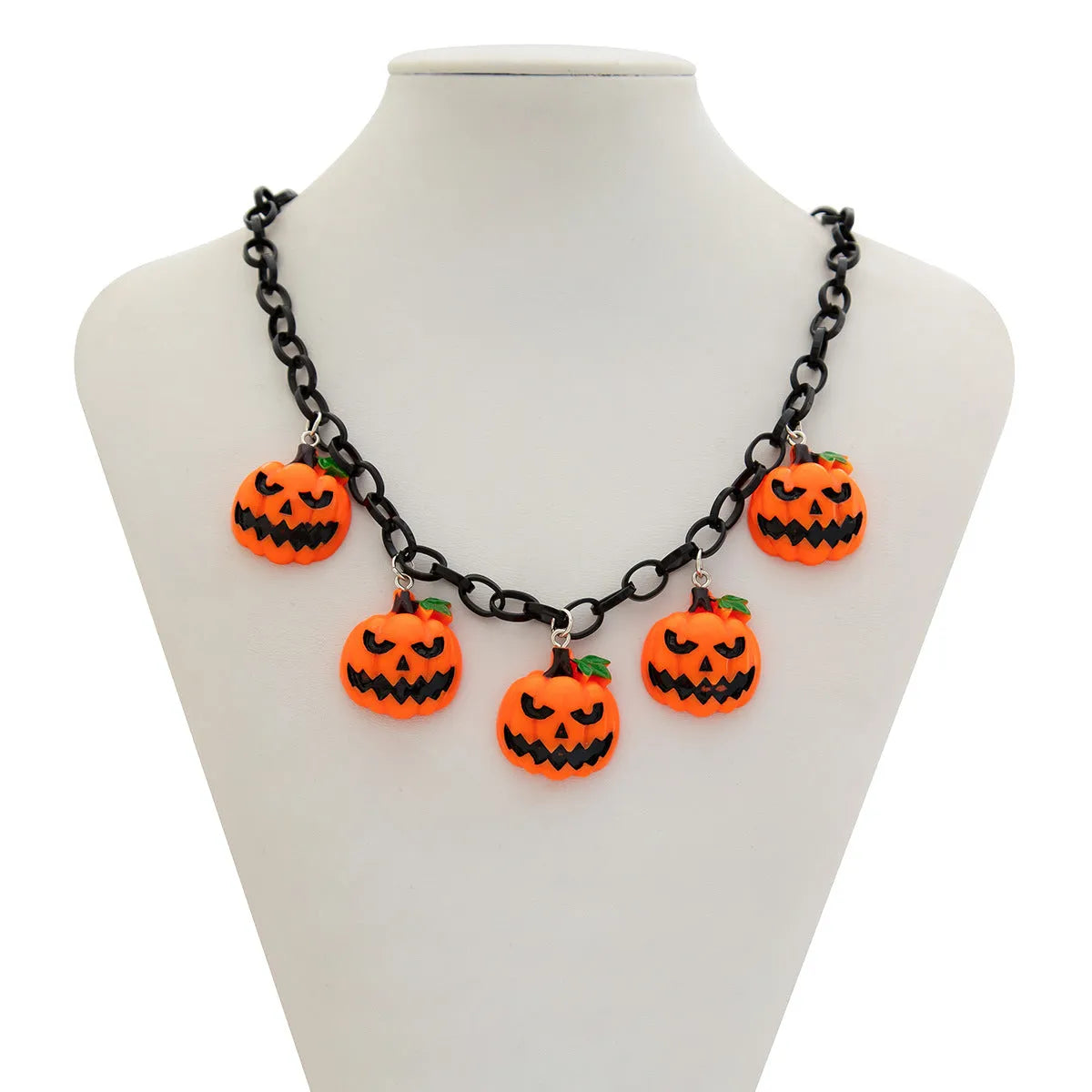 Mixed colour Halloween ghost pumpkin cartoon pendant necklace on a regular chain.