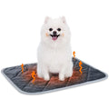 Grey cloth personalised pet cushion shown in a multi-layer design on a wooden floor.