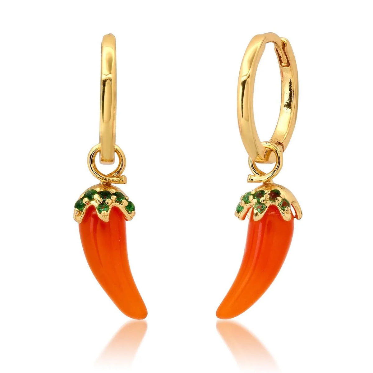 Gold plated fruit and vegetable design earrings in seven colours including carrot, orange and blueberry styles