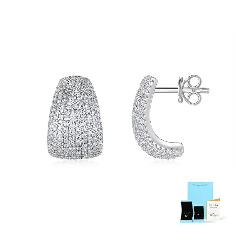 S925 sterling silver geometric ear studs with D-E colour moissanite stones and alloy backing