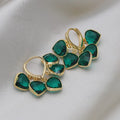 Korean style green glass heart-shaped ear clip earrings with alloy and artificial gemstone inlay.