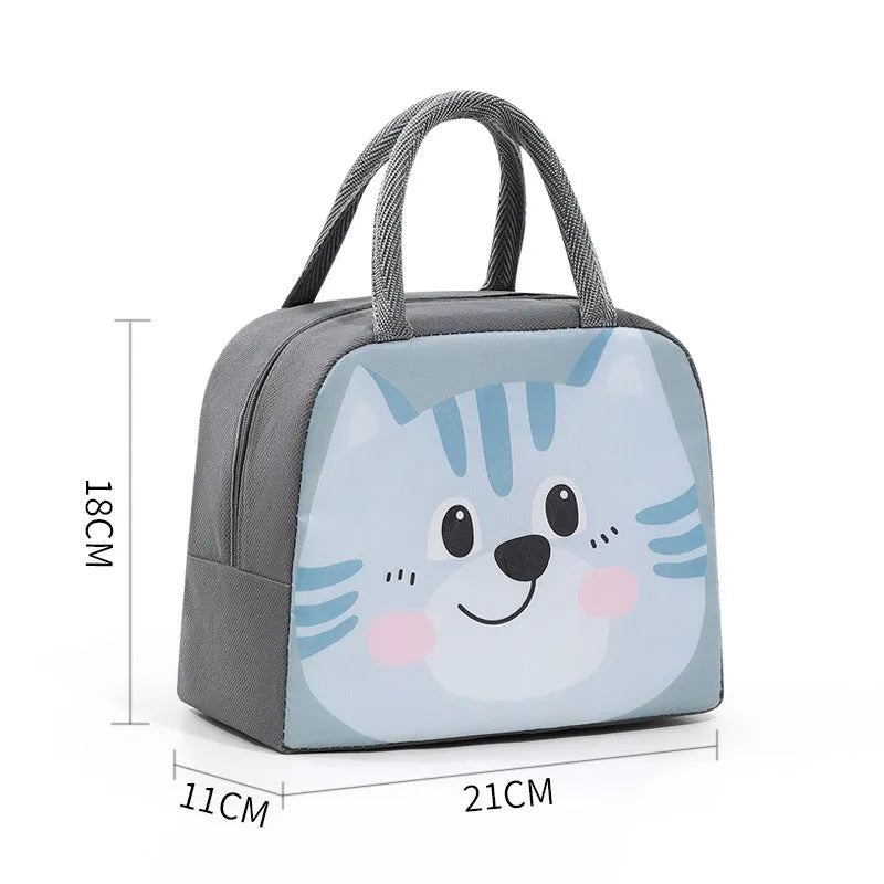 Cartoon insulated lunch box bag in animal designs with aluminium foil lining for heat preservation
