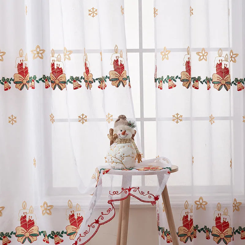 American Christmas curtain with embroidered snowflake design in festive seasonal colour