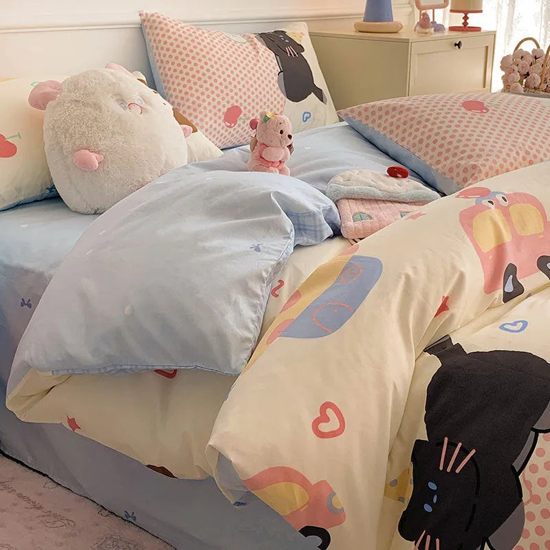 Cartoon dog pattern pure cotton four-piece bedding set with reactive printed designs