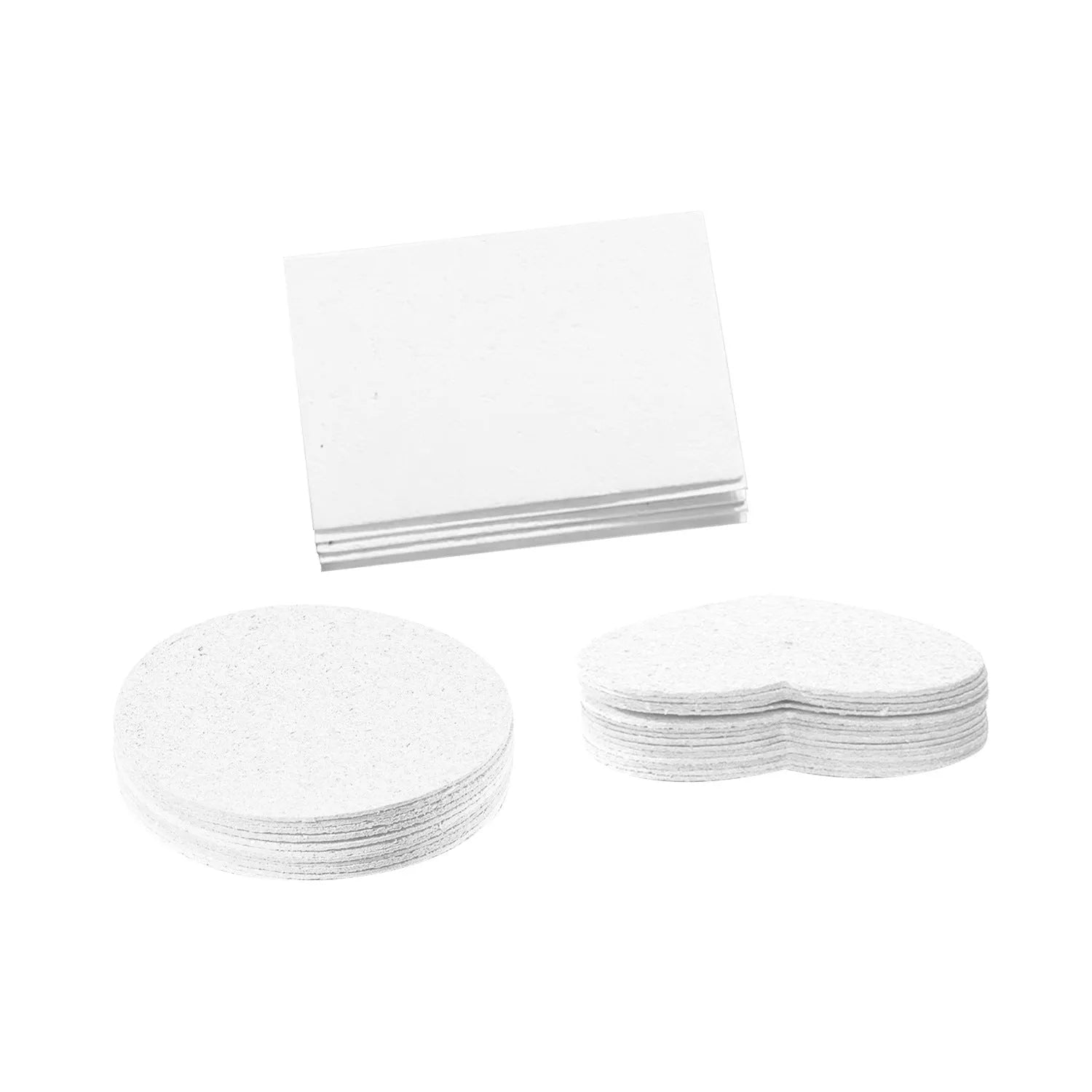 Wood pulp painting sponge paper set with heart, round, and square sheets and six cartoon fountain pens.