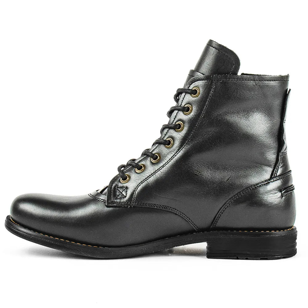 Knight Series men's black and brown two-tone leather ankle boots with side zipper.