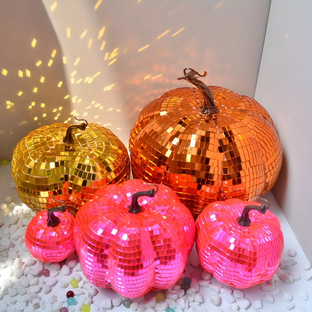 Chinese style glass pumpkin mirror decoration in bionic design for Halloween and home decor.