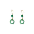 Geometric peace buckle earrings in jade green with 14K gold plating and Chinese cheongsam design