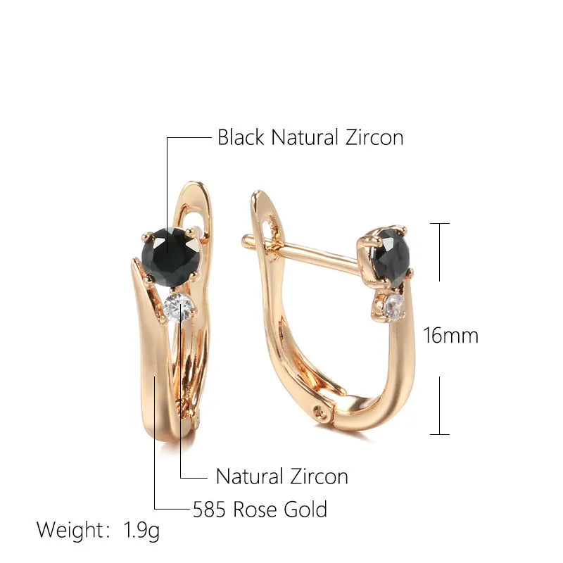 Women's black agate drop earrings with geometric design in gold-plated copper setting