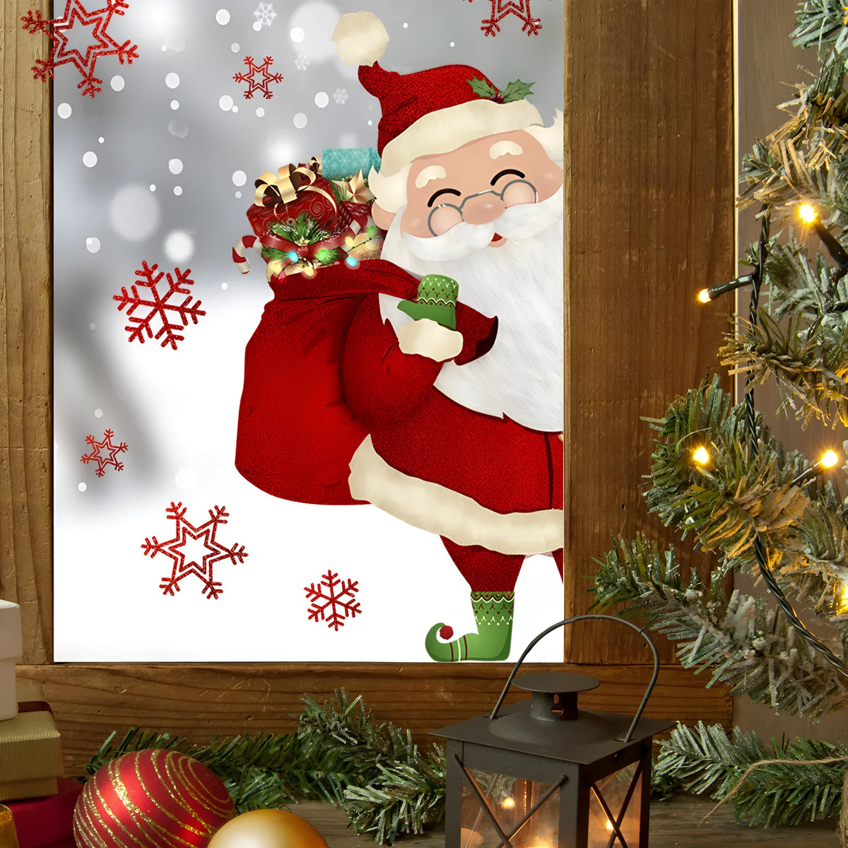 Snowflake Santa Claus static wall sticker, 27x40cm PVC, for Christmas window and showcase decoration