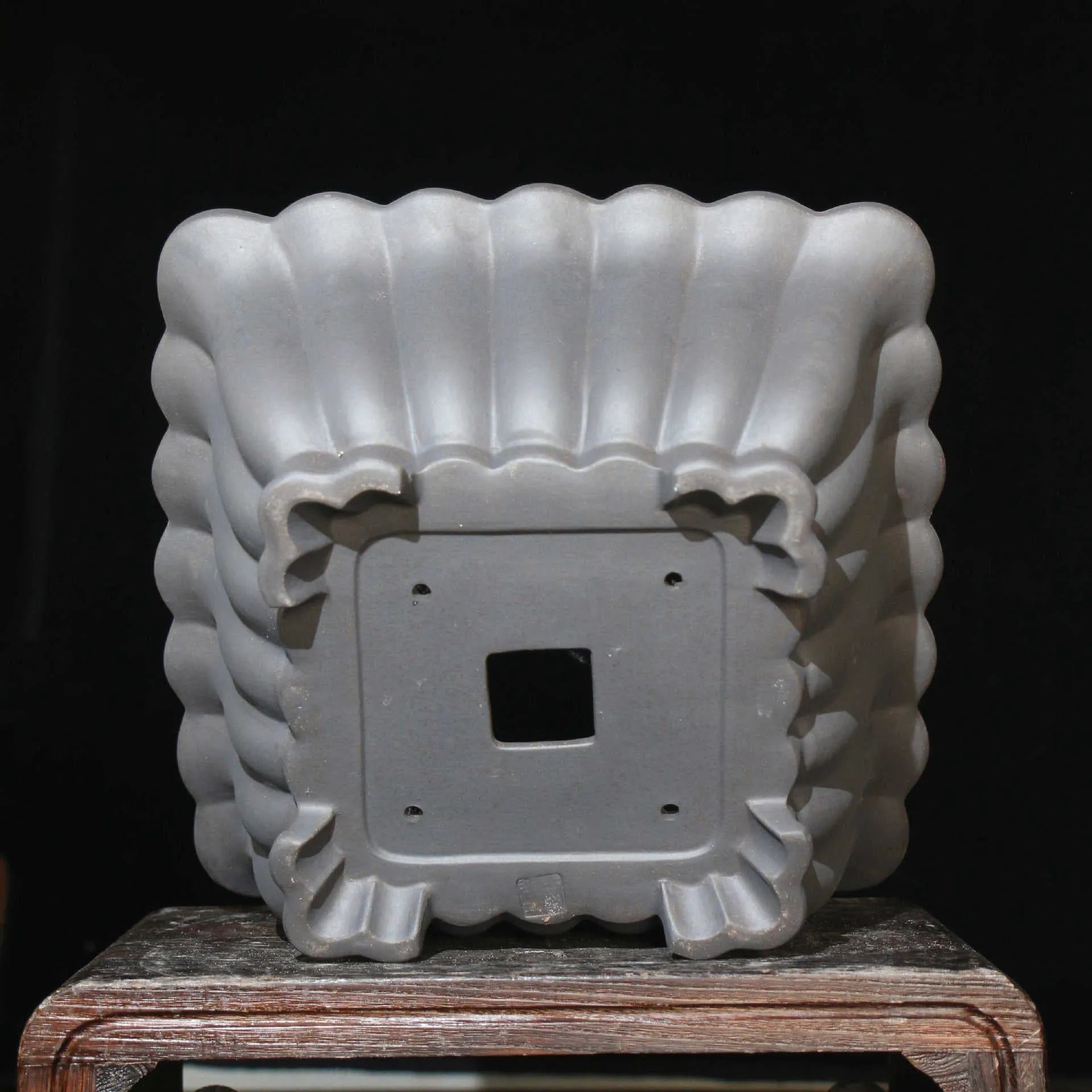 Purple sand ceramic square bonsai pot with warp device design for desktop plants