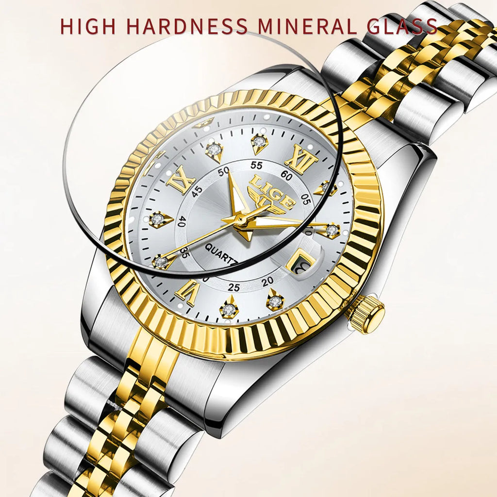 Ladies quartz fashion watch with 10mm thickness and gold/silver colour options
