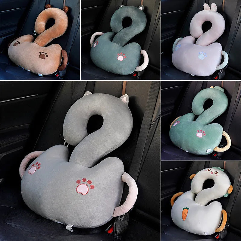 Square cartoon animal hug pillow cushion in capybara design, 65cm, on a grey sofa.