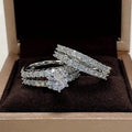 2 in 1 female fashion ring set with diamond treatment in silver, gold, and rose gold finishes