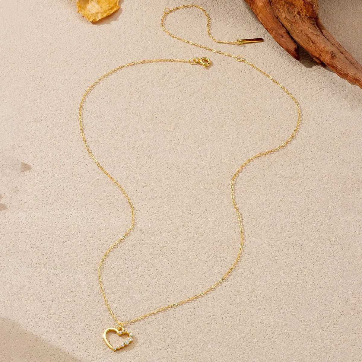 S925 sterling silver hollow heart necklace with 18K gold or white gold plating and regular chain style for women