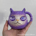 Resin cat cup decorative figurine ornament in purple, green, blue, or pink colour.