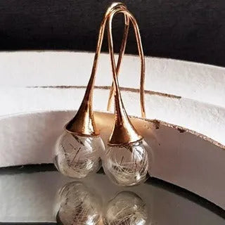 Transparent 16mm glass ball earrings with dandelion seed design and French hooks