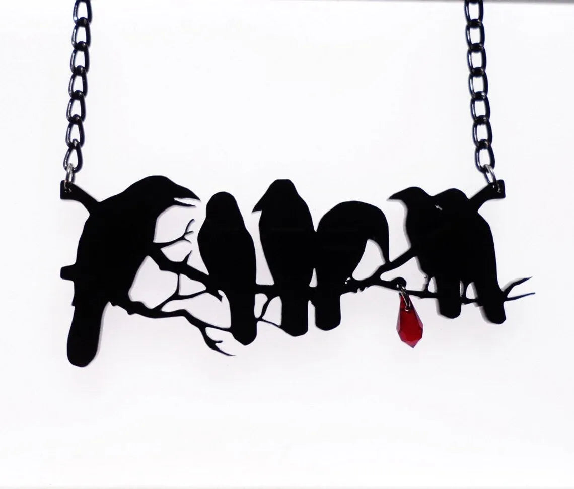 Black electroplated crow necklace with cross chain design for hip hop gothic styling