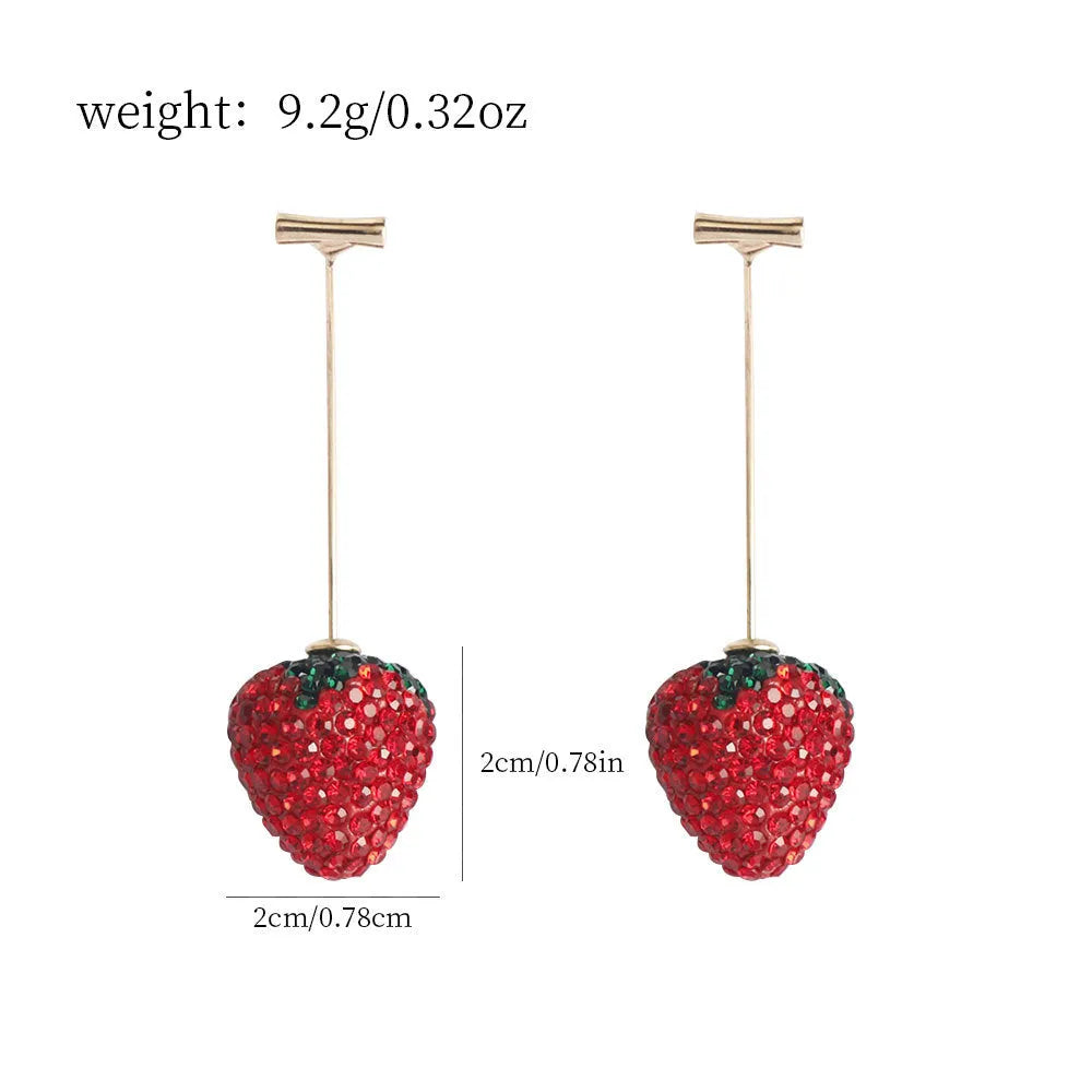 Geometric spot drill strawberry earrings in red zinc alloy for pierced ears