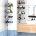 Silver hole-free bathroom storage rack with 4 retractable layers and modern design