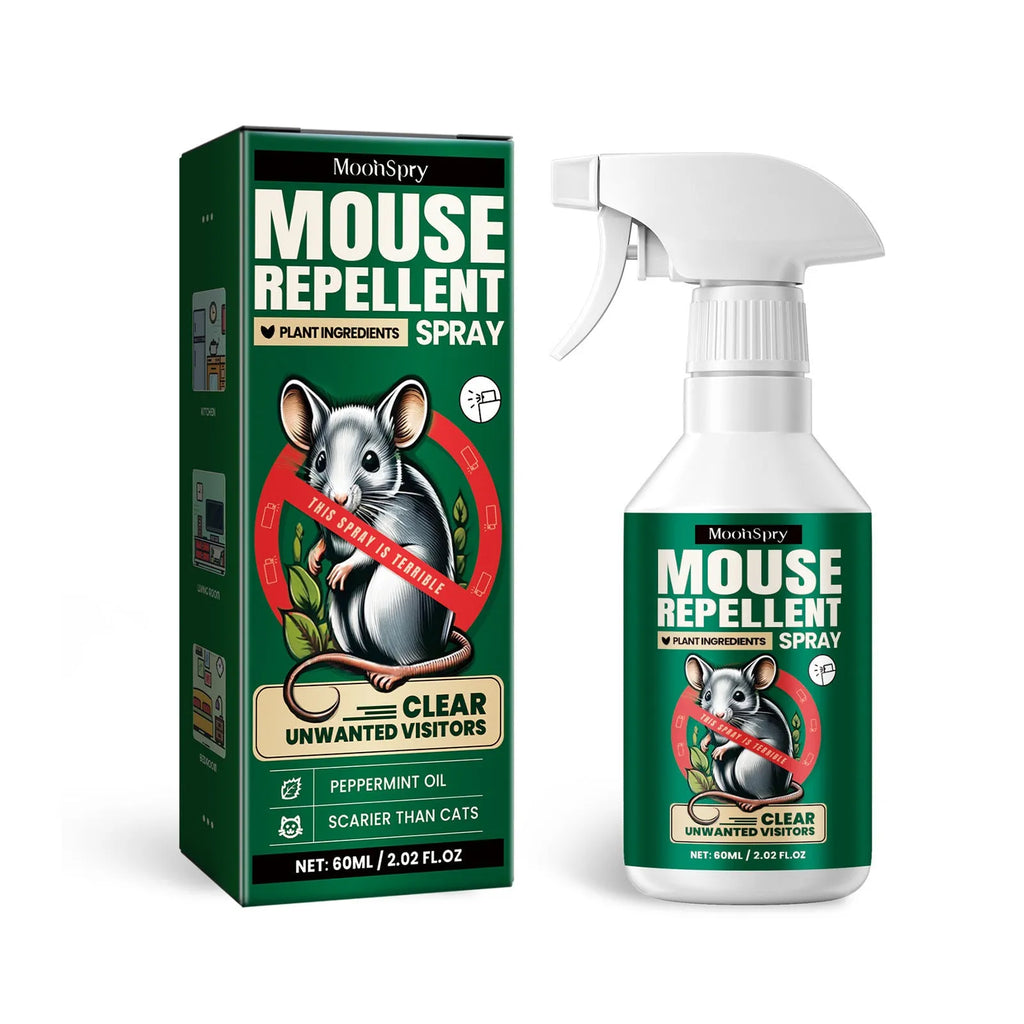 60ml rat repellent spray bottle with natural essential oils including clove, peppermint, camphor and chilli
