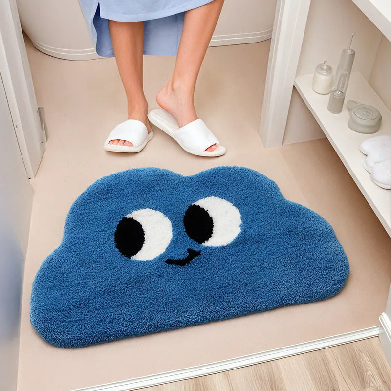 Colourful cartoon anime character design printed on a rectangular polyester bathroom mat.