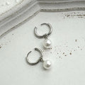 Women's geometric pearl earrings with hip hop style and titanium steel posts