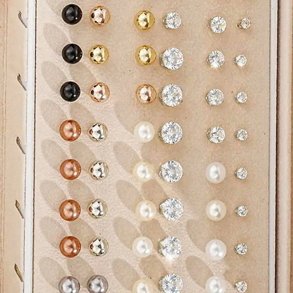 108-piece geometric pearl earring set with gold and yellow electroplated finishes