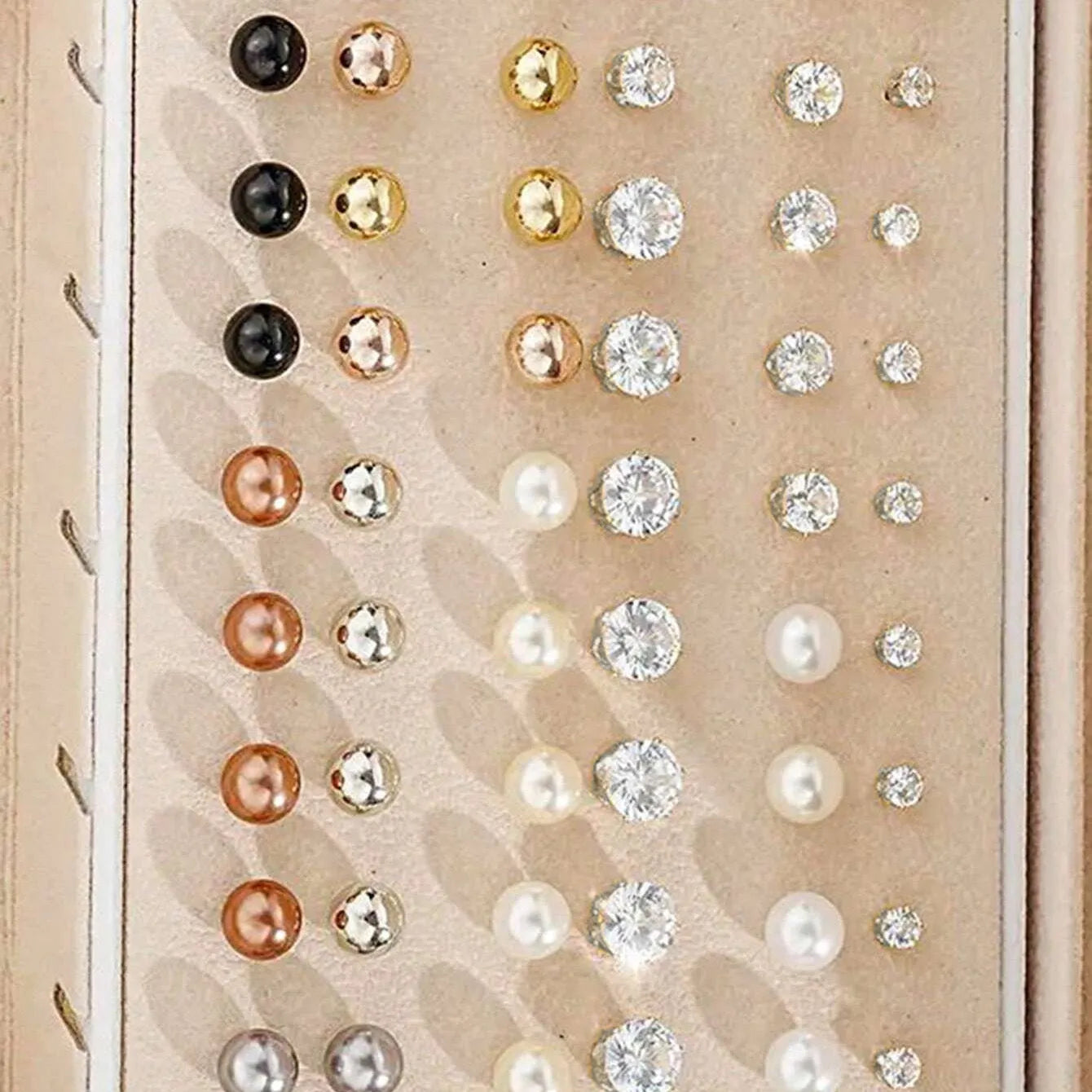 108-piece geometric pearl earring set with gold and yellow electroplated finishes