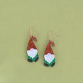 Acrylic Santa Claus cartoon character fashion earrings showing red, green, and red-green hat style options.