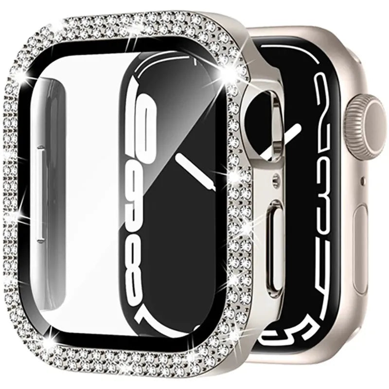 Apple Watch case with Double Diamond Glass privacy screen in Rose Pink colour for a 44mm model.