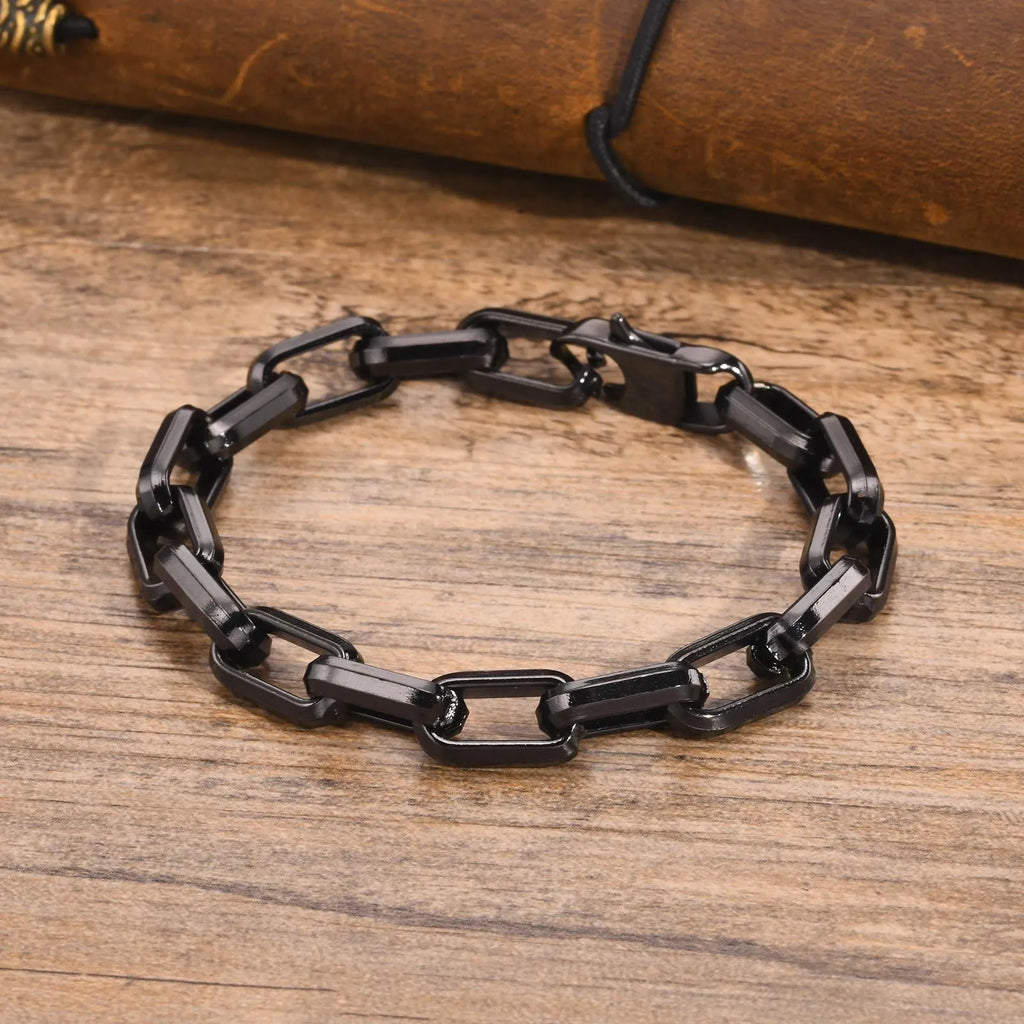 Men's titanium steel bracelet with square chain design in gold tone finish