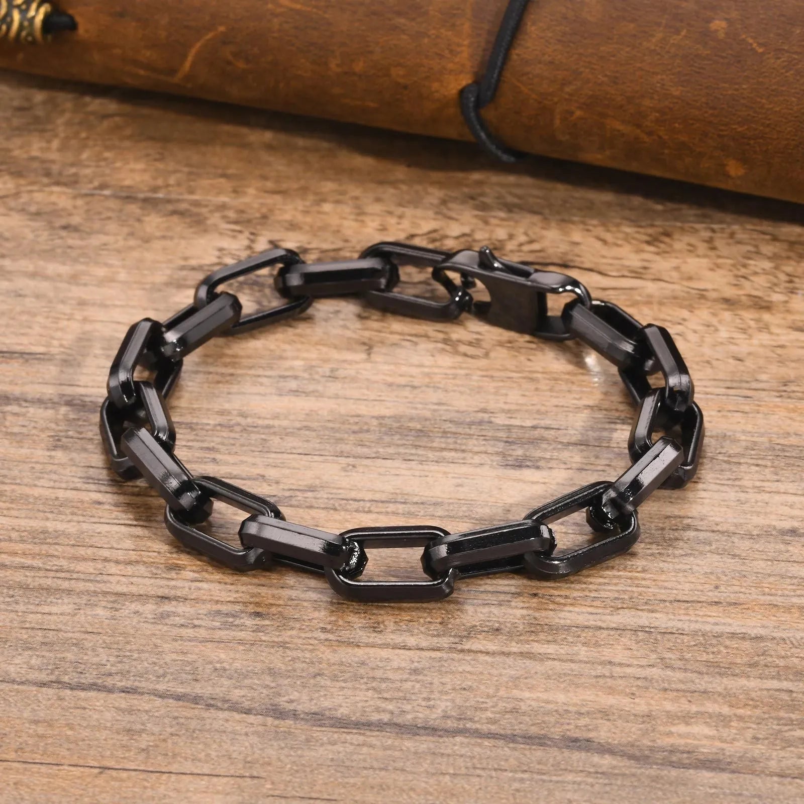 Men's titanium steel bracelet with square chain design in gold tone finish