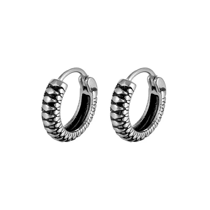Silver geometric striped titanium steel earrings with round elements in retro sports style