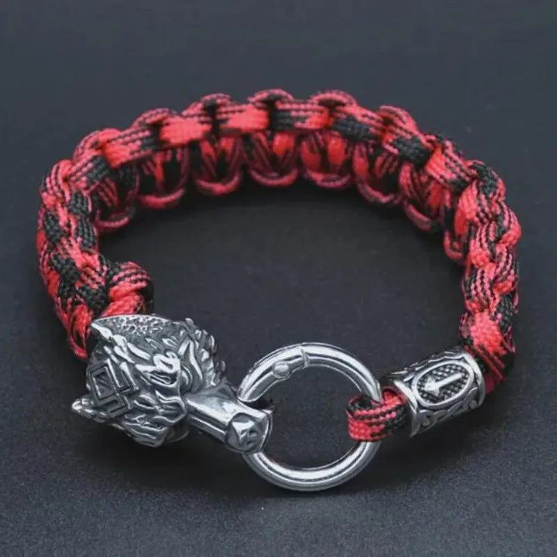 Titanium steel wolf head bracelet with camouflage colour finish and handmade retro design